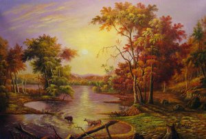 Albert Bierstadt, Indian Summer - Hudson River, Painting on canvas