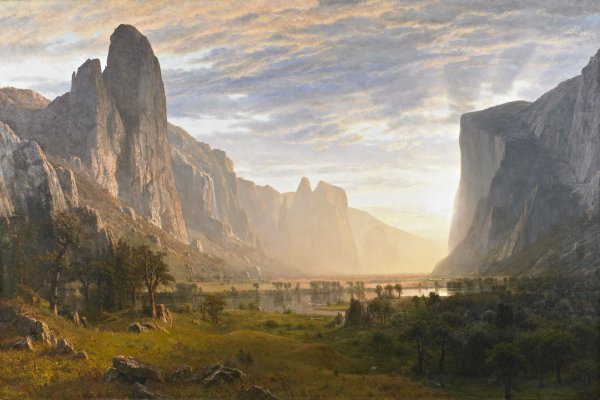 Looking Down Yosemite Valley. The painting by Albert Bierstadt