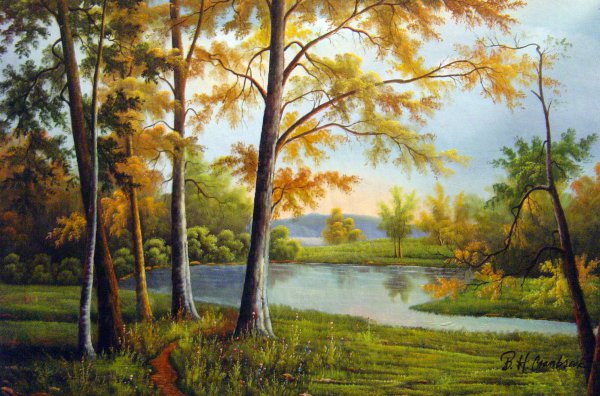 Quiet Lake. The painting by Albert Bierstadt
