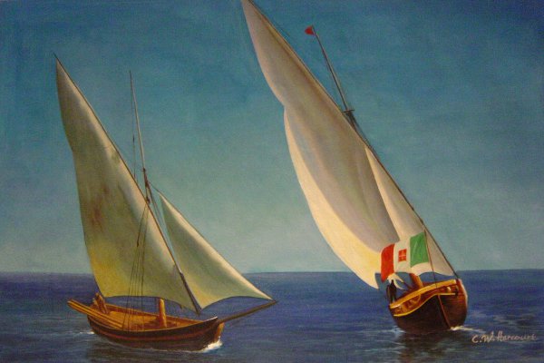 Sailing Vessels Off Capri. The painting by Albert Bierstadt