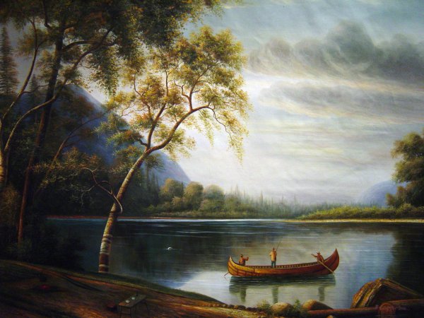 Salmon Fishing On The Cascapediac River. The painting by Albert Bierstadt