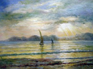 Albert Bierstadt, Sunset Over A Mountain Lake, Painting on canvas