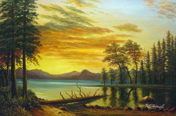 Sunset Over The River. The painting by Albert Bierstadt