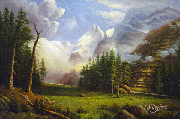 The Morteratsch Glacier, Upper Engadine Valley, Pontresina. The painting by Albert Bierstadt