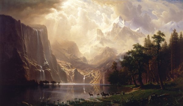 The Sierra Nevada Mountains, California. The painting by Albert Bierstadt