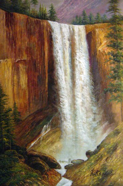 Yosemite Falls. The painting by Albert Bierstadt