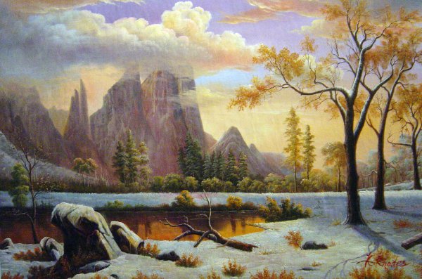 Yosemite Winter Scene. The painting by Albert Bierstadt