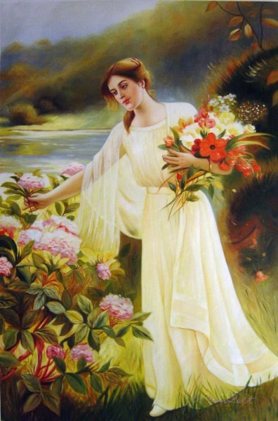 Gathering Flowers. The painting by Albert Lynch