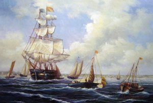 Reproduction oil paintings - Albertus Van Beest - View Of Shipping In New Bedford Harbor