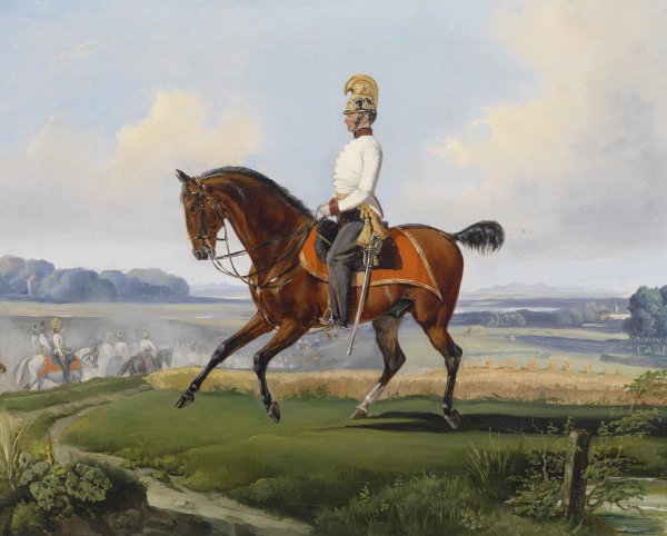 Portrait of First Lieutenant  Theodor von Klein on his Horse. The painting by Albrecht Adam