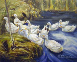 Alexander Koester, Ducks In Landscape, Painting on canvas