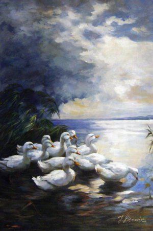 Alexander Koester, Ducks In The Morning, Painting on canvas