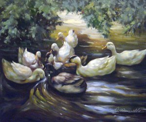 Alexander Koester, Ducks In Water, Painting on canvas