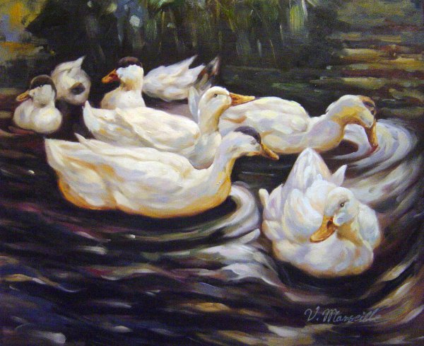 Six Ducks In The Pond. The painting by Alexander Koester