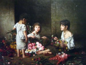 Alexei Harlamoff, The Flower Girls, Painting on canvas