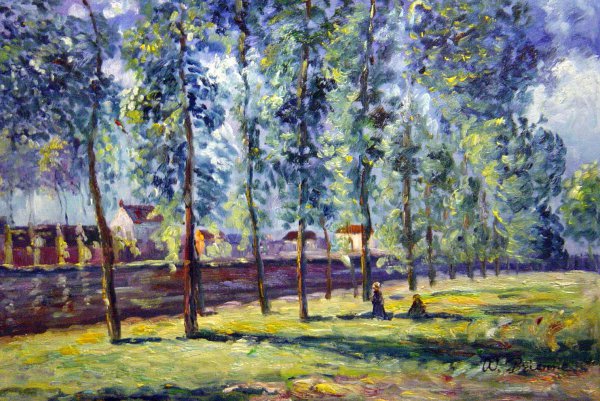 Lane Of Poplars At Moret. The painting by Alfred Sisley