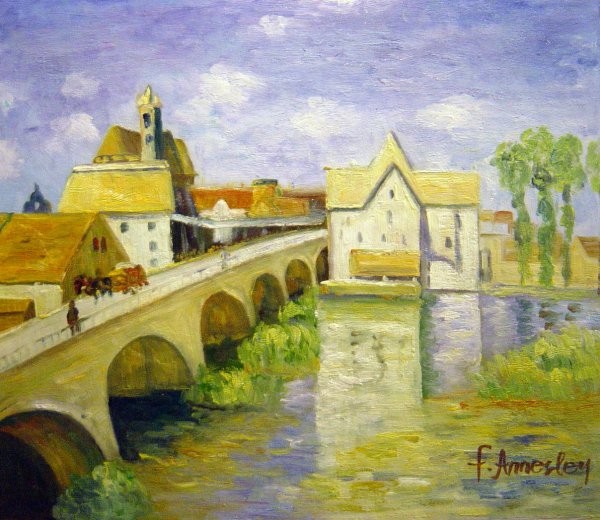 The Bridge At Moret. The painting by Alfred Sisley