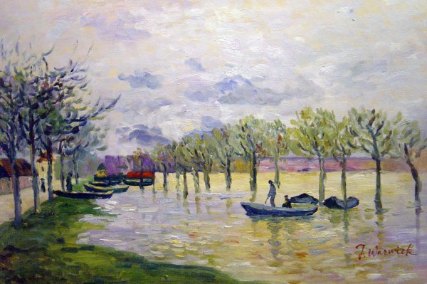 The Flood On The Road To Saint-Germain. The painting by Alfred Sisley