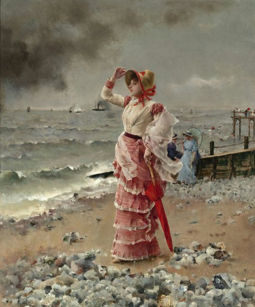 Femme Elegante Voyant Filer Un Vapeur. The painting by Alfred Stevens