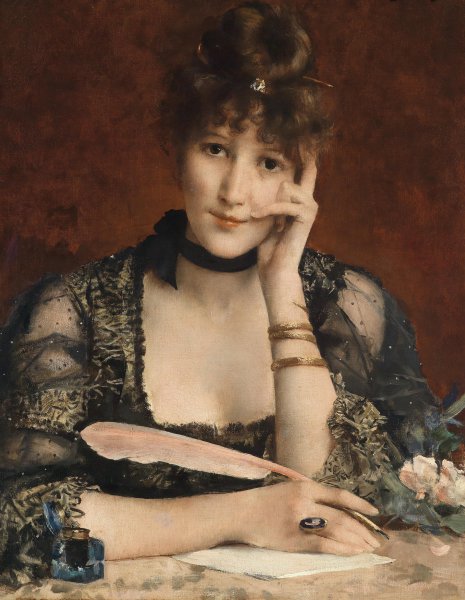 The Letter. The painting by Alfred Stevens