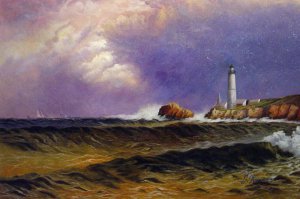 Coastal Scene With Lighthouse, Alfred Thompson Bricher, Art Paintings