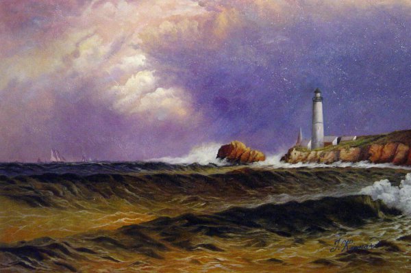 Coastal Scene With Lighthouse. The painting by Alfred Thompson Bricher