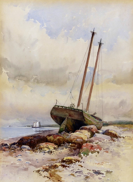 Schooner High And Dry. The painting by Alfred Thompson Bricher