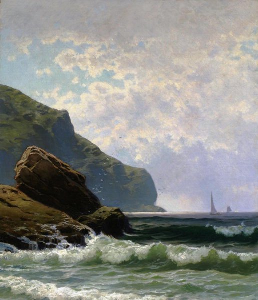 Seascape with Boats Offshore. The painting by Alfred Thompson Bricher