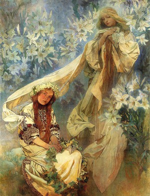 Famous paintings of Religious: A Portrait of Madonna of the Lilies, 1905