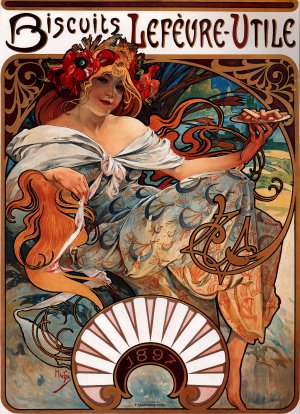 Alphonse Mucha, Biscuits Lefevre Utile, 1896, Painting on canvas