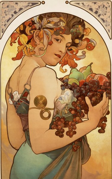 Fruit, 1897. The painting by Alphonse Mucha