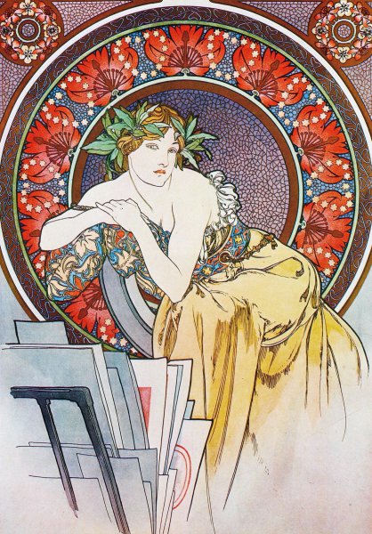 Girl with Easel, 1898. The painting by Alphonse Mucha