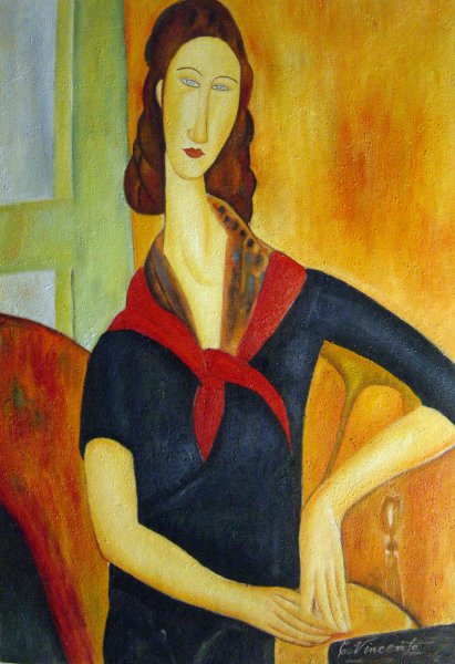 Jeanne Hebuterne In A Scarf. The painting by Amedeo Modigliani