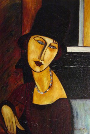 Jeanne Hebuterne With Hat And Necklace, Amedeo Modigliani, Art Paintings