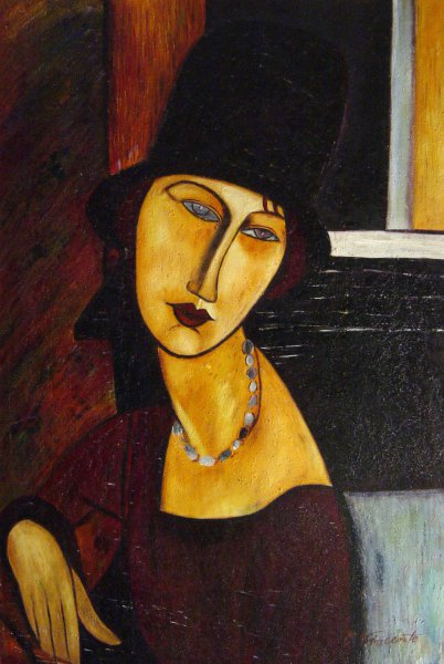 Jeanne Hebuterne With Hat And Necklace. The painting by Amedeo Modigliani