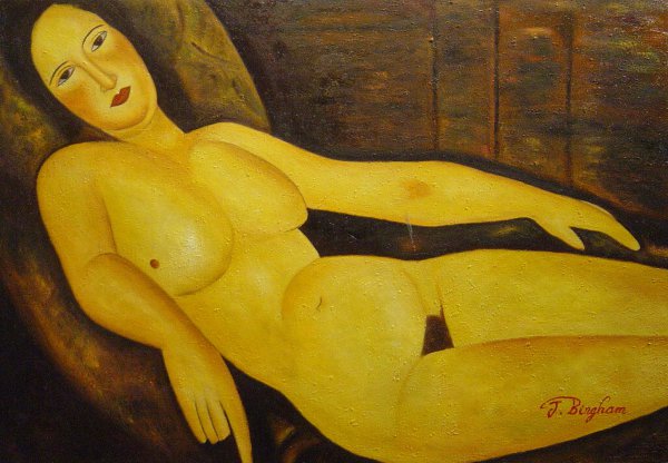 Nude On A Divan. The painting by Amedeo Modigliani