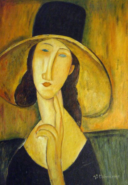 Portrait Of A Woman In A Large Hat. The painting by Amedeo Modigliani