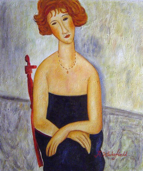 Readhead Wearing A Pendant. The painting by Amedeo Modigliani