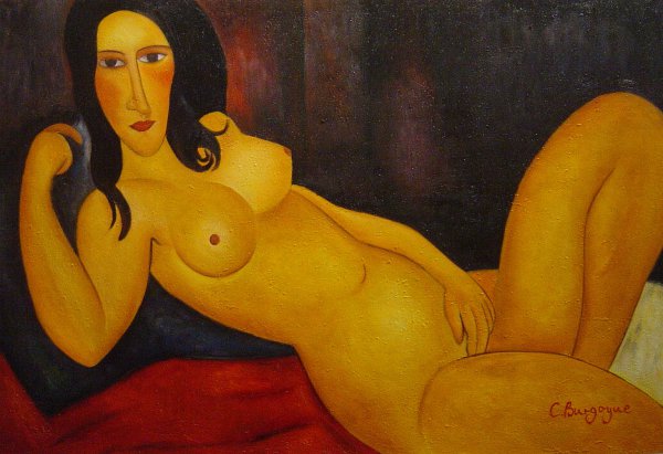 Reclining Nude With Flowing Hair. The painting by Amedeo Modigliani