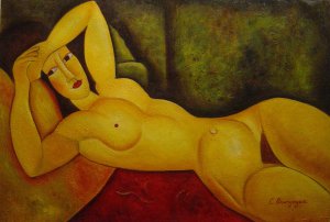 Amedeo Modigliani, Reclining Nude With Left Arm Resting On Forehead, Painting on canvas