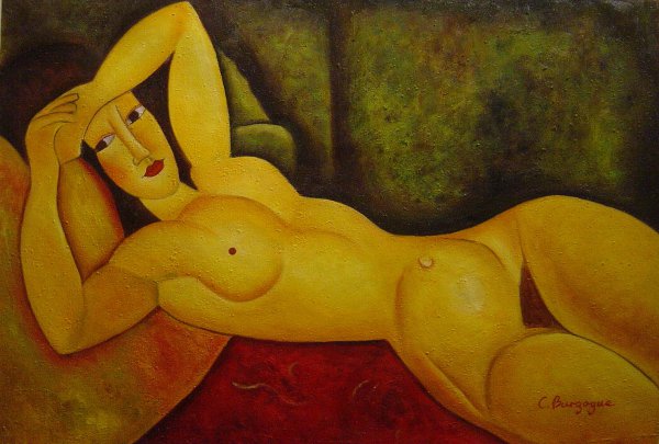 Reclining Nude With Left Arm Resting On Forehead. The painting by Amedeo Modigliani