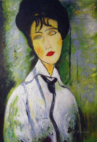 Woman With Tie. The painting by Amedeo Modigliani