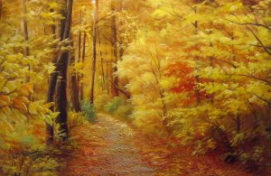 Our Originals, An Inviting Path In The Fall Foliage, Painting on canvas