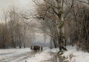 Anders Andersen-Lundby, A Winter Landscape with a Horse-Drawn Cart, Painting on canvas