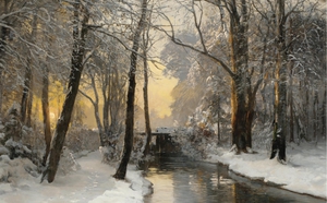 Reproduction oil paintings - Anders Andersen-Lundby - A Winter Woodland at Dawn
