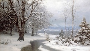 Reproduction oil paintings - Anders Andersen-Lundby - A Wooded River Landscape with Stream