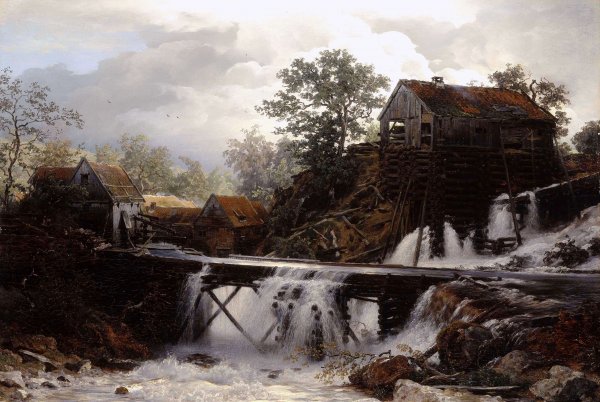 A Saw Mill in Westphalia. The painting by Andreas Achenbach