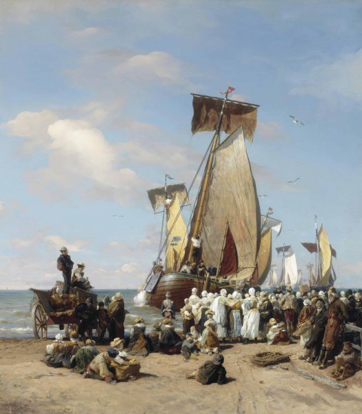 Exit of the Herring Fleet. The painting by Andreas Achenbach
