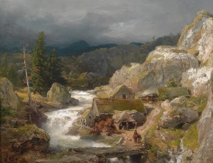Andreas Achenbach, Mill on the Mountain Stream, Painting on canvas