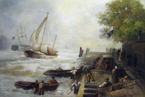Return To Harbour In Rough Seas. The painting by Andreas Achenbach